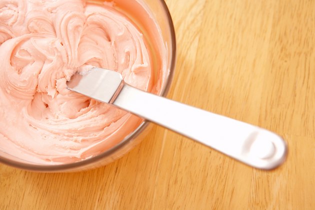 High angle view of bowl of frosting