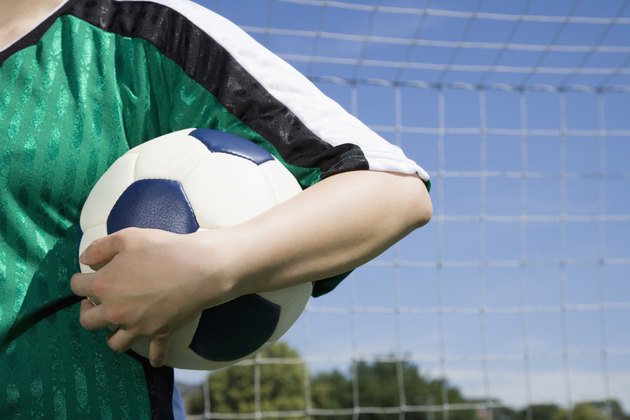 Soccer player's arm holding ball