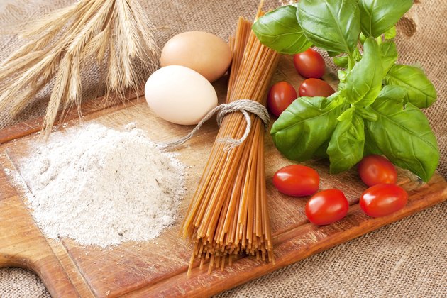 raw homemade pasta and ingredients for pasta