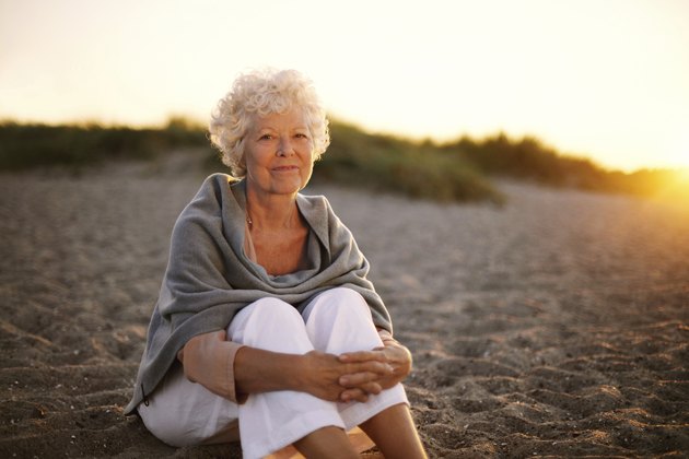 Retired caucasian lady relaxing outdoors