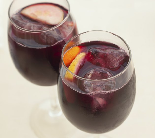 two glasses of sangria, close-up, soft focus