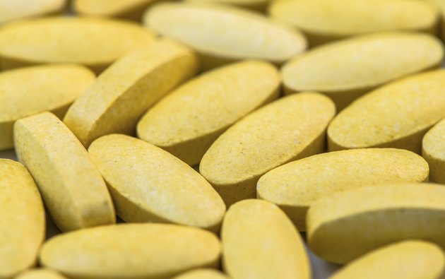 Vitamin C tablets macro closeup