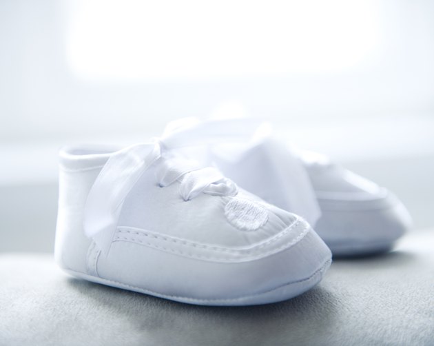 White baby booties close up