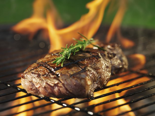 steak barbecue with flames