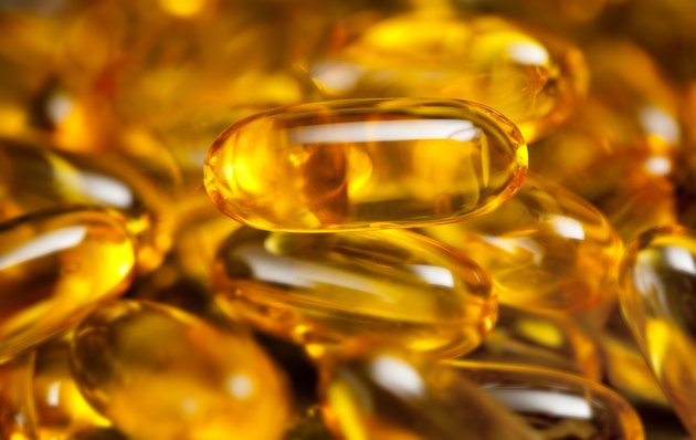 Close up of fish oil capsules
