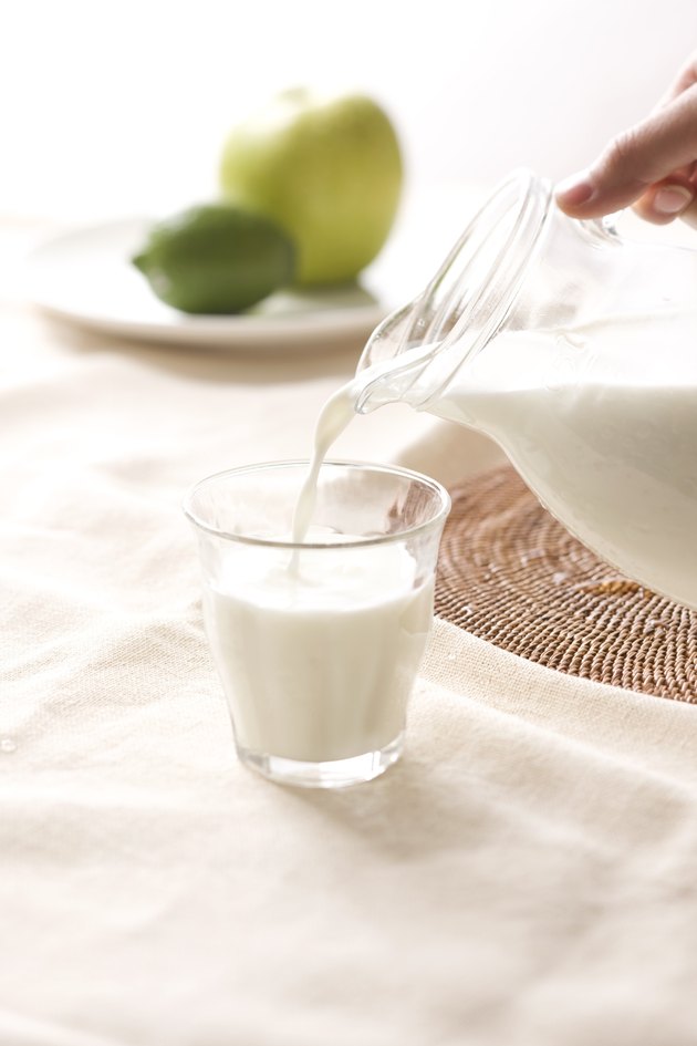 Pouring milk from a jug into a glass