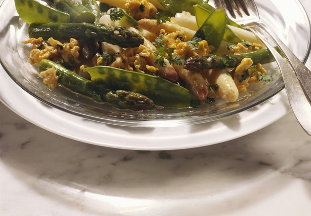 Asparagus Salad with Scrambled Egg and Sugar Peas
