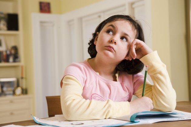 Grade school girl doing homework