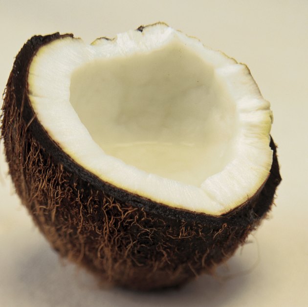 close-up of a cut open coconut