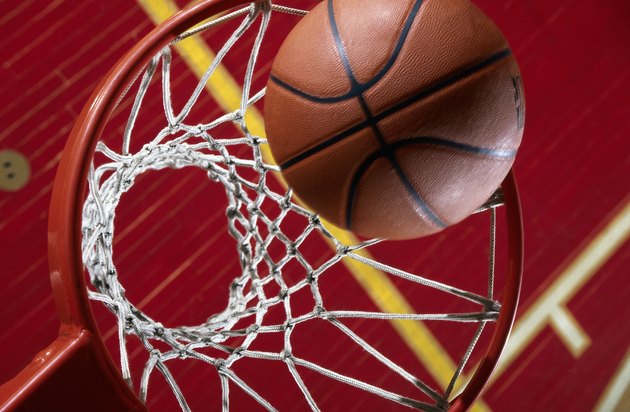 High angle view of basketball goal and ball