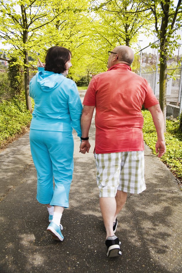 Couple walking together outside