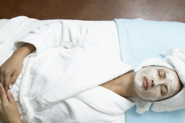 High angle view of a young woman wearing a facial mask