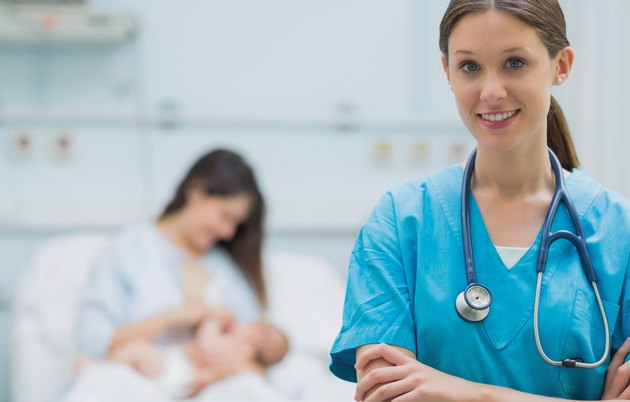 Smiling doctor standing in the foreground