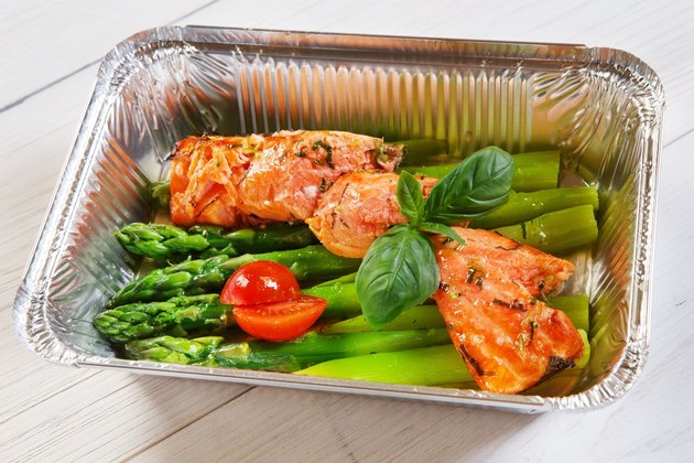 Healthy food in box, diet concept.