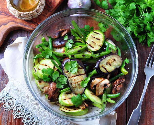 Grilled vegetables - zucchini, eggplant, green beans, onion, mushrooms, garlic
