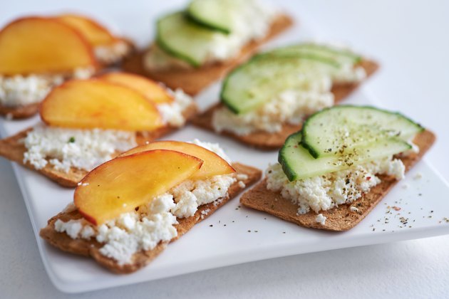 Ricotta cheese with peach and cucumber