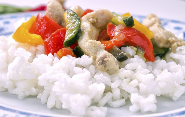 White rice with meat and peppers