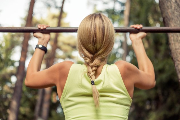 Fit and strong woman doing pullups