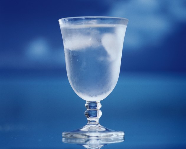 Iced Water in a Glass, Front View, Close Up, Differential Focus, In Focus, Out Focus