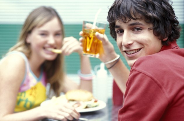 Couple eating at restaurant
