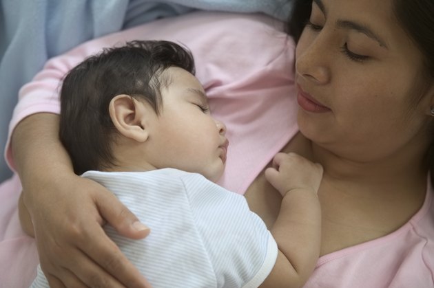 Close-up of a baby boy with his mother