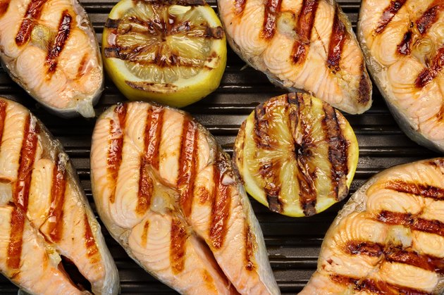 Grilled Salmon Slice On The Cast Iron Pan