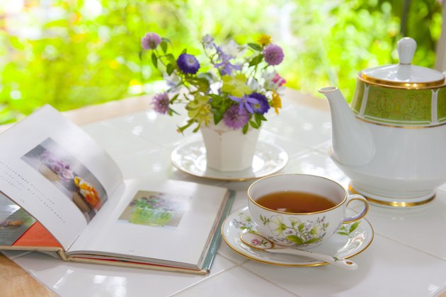 Tea set on table