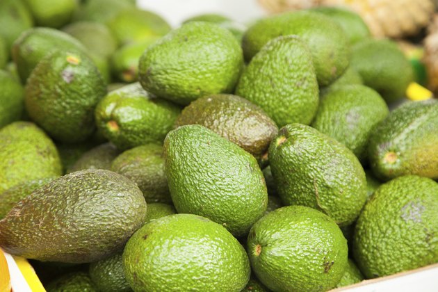 Pile of fresh green avocados