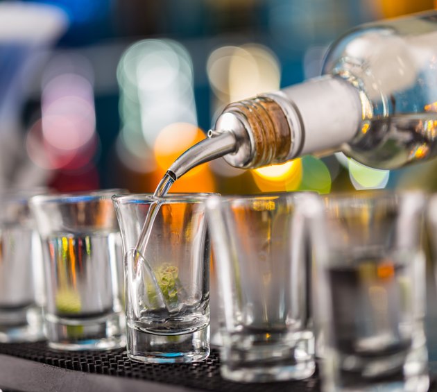 Hard spirit on bar counter
