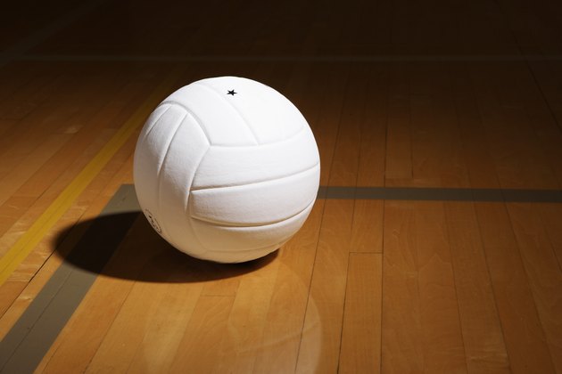 Volleyball on indoor volleyball court, elevated view