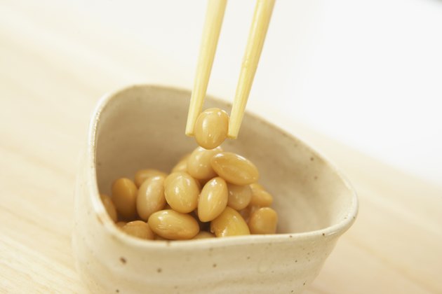Bowl of fried soybeans, close up