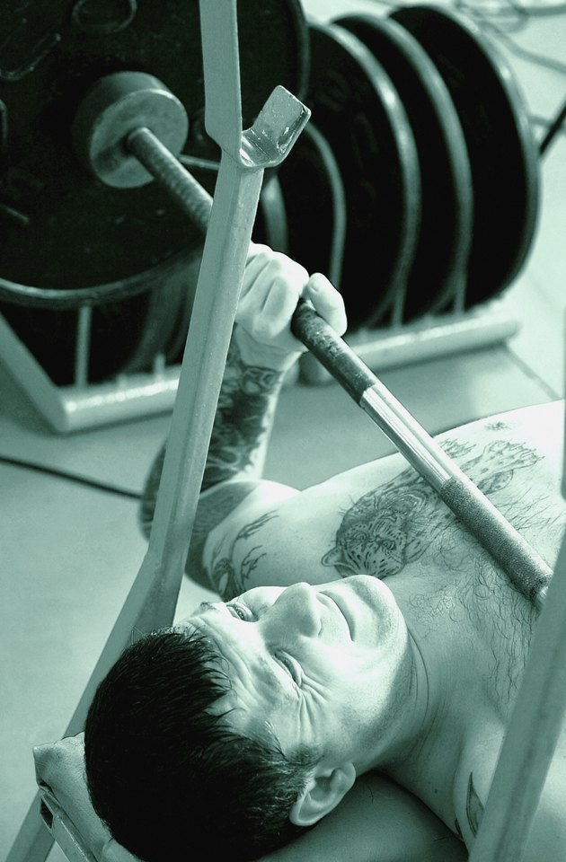 High angle view of a young man exercising in a gym