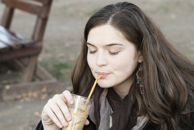 Girl drink ice coffee