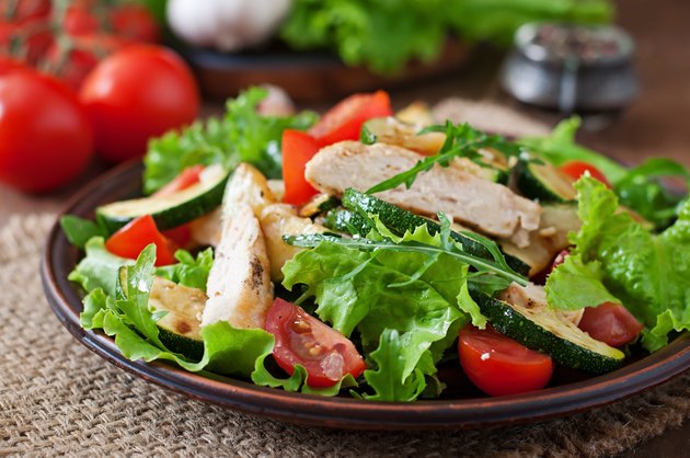 Salad of chicken breast with zucchini and cherry tomatoes