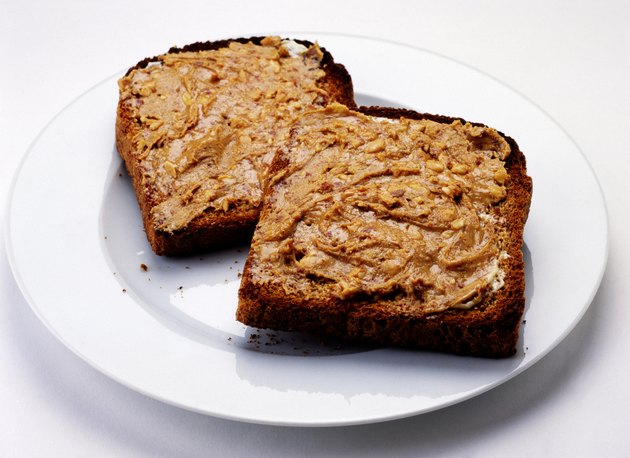 Two slices of wholemeal toast with peanut butter