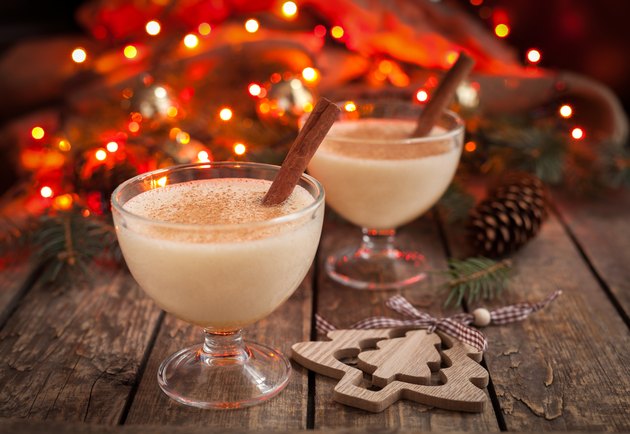 Eggnog traditional christmas egg, vanilla rum alcohol drink liqueur preparation