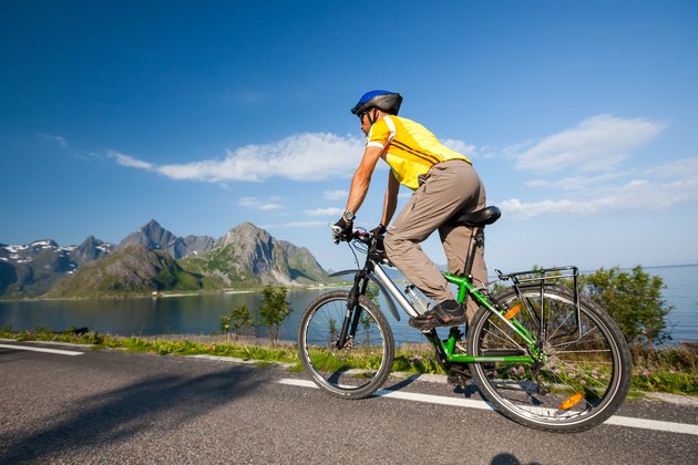 Biking in Norway against picturesque landscape