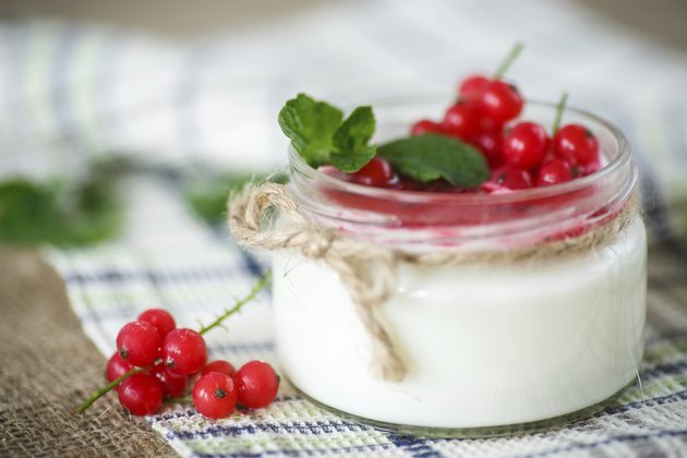 sweet yogurt with jam and red currant