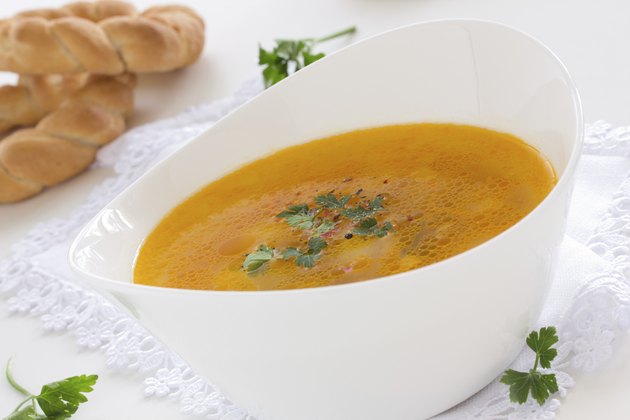 Chicken soup with meatballs.