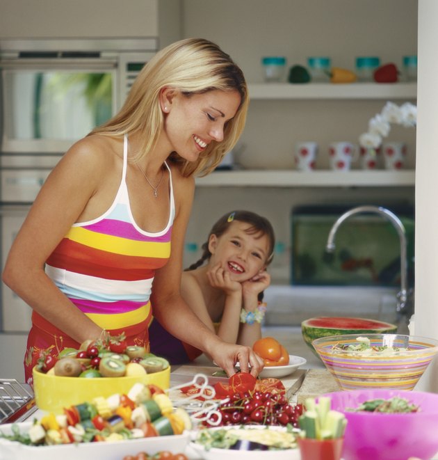 Mother With Her Daughter Preparing Food in a Kitchen