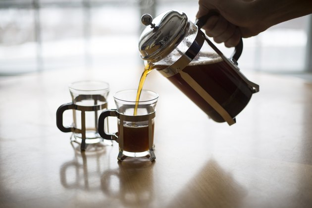 French Press Coffee Pour on a Cold Winter Morning.