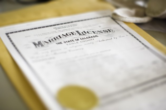 Marriage License Closeup Detail with Selective Focus