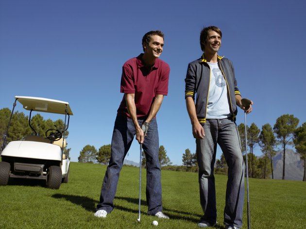 Two Friends Standing Together on a Golf Course