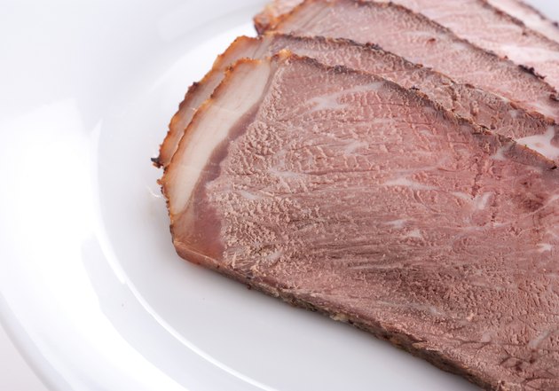 Cut beef on a plate