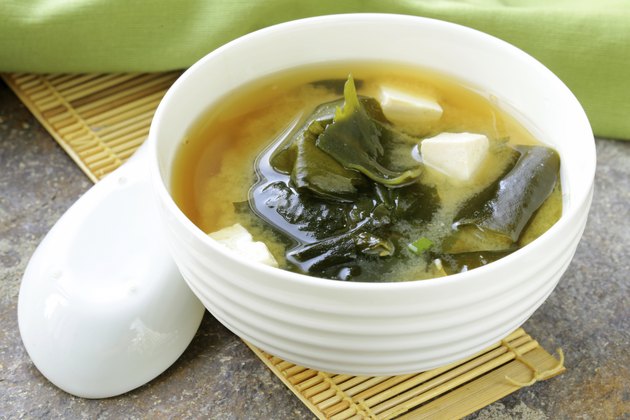 Japanese miso soup with tofu and seaweed