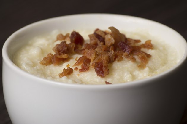 Grits topped with bacon