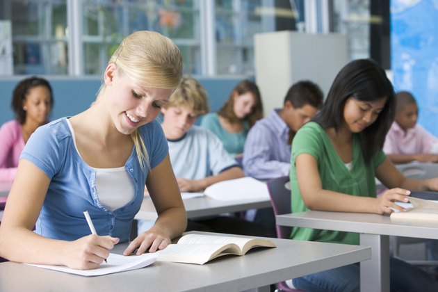 Schoolgirl in high school class
