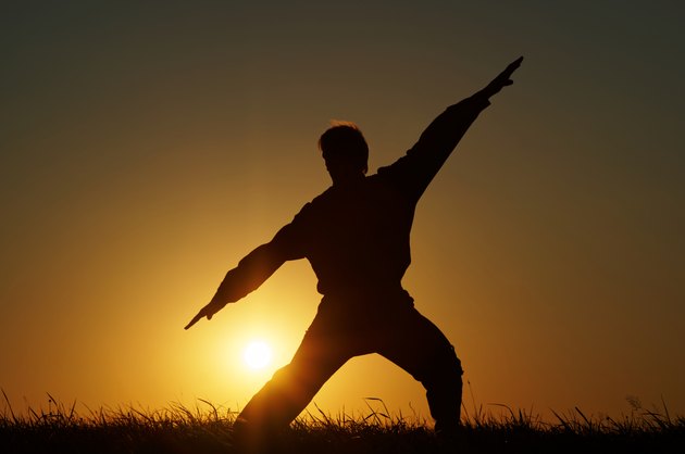 Silhouette of man with extended arms in a fighting stance