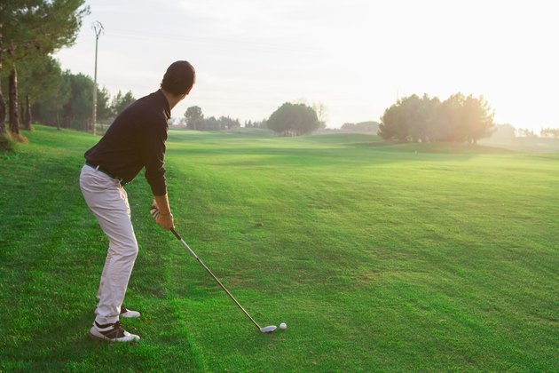 Golf drive during sunset