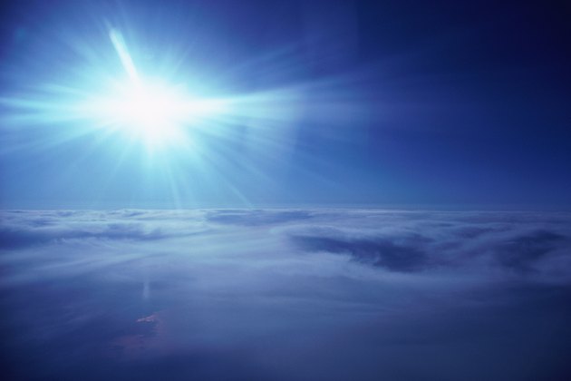 Aerial view of bright sun over cloud blanket